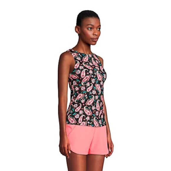 Land’s End plus regular high neck soft tankini black paisley print Various sizes - Picture 3 of 4